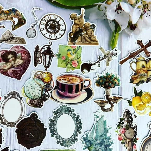 Old World Charm, Ornate Decor, Flowers, Books, Cherubs, And More, 50 Stickers - Picture 3 of 15